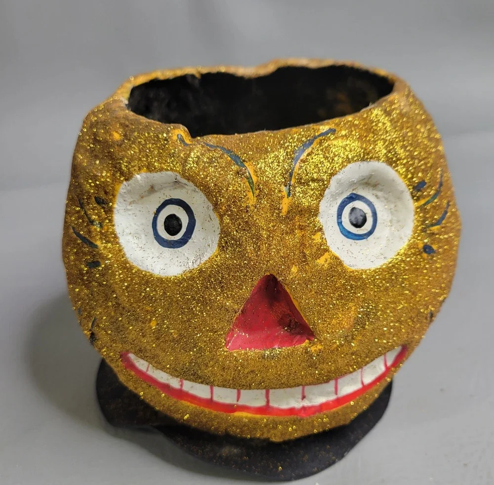 Dept. 56 Halloween Paper Mache Jack-O-Lantern Pumpkin Glitter Candy Bucket Pail
